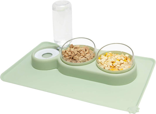 Cat Food and Water Bowls Set with Spill Proof Mat for Cats, Small Dogs and Multiple Pets