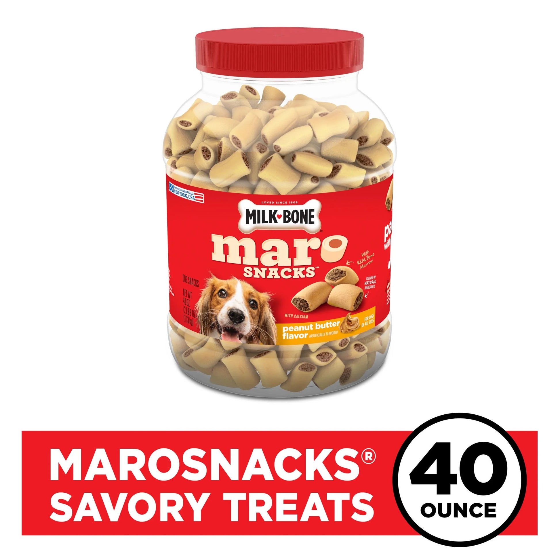 Marosnacks Peanut Butter Flavor Dog Treats with Bone Marrow, 40 Oz