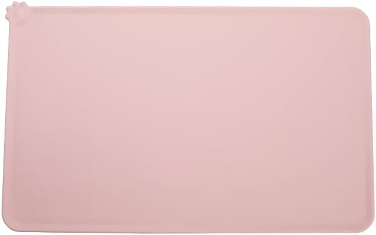 100% Waterproof Dog Food Mat, Raised Edges Silicone Pet Feeding Placemat for Cat, Dogs, Pet Bowls, High Lipped Tray Prevents Water Spills, Food on Floor, Dishwasher Safe, 18X12, Pink