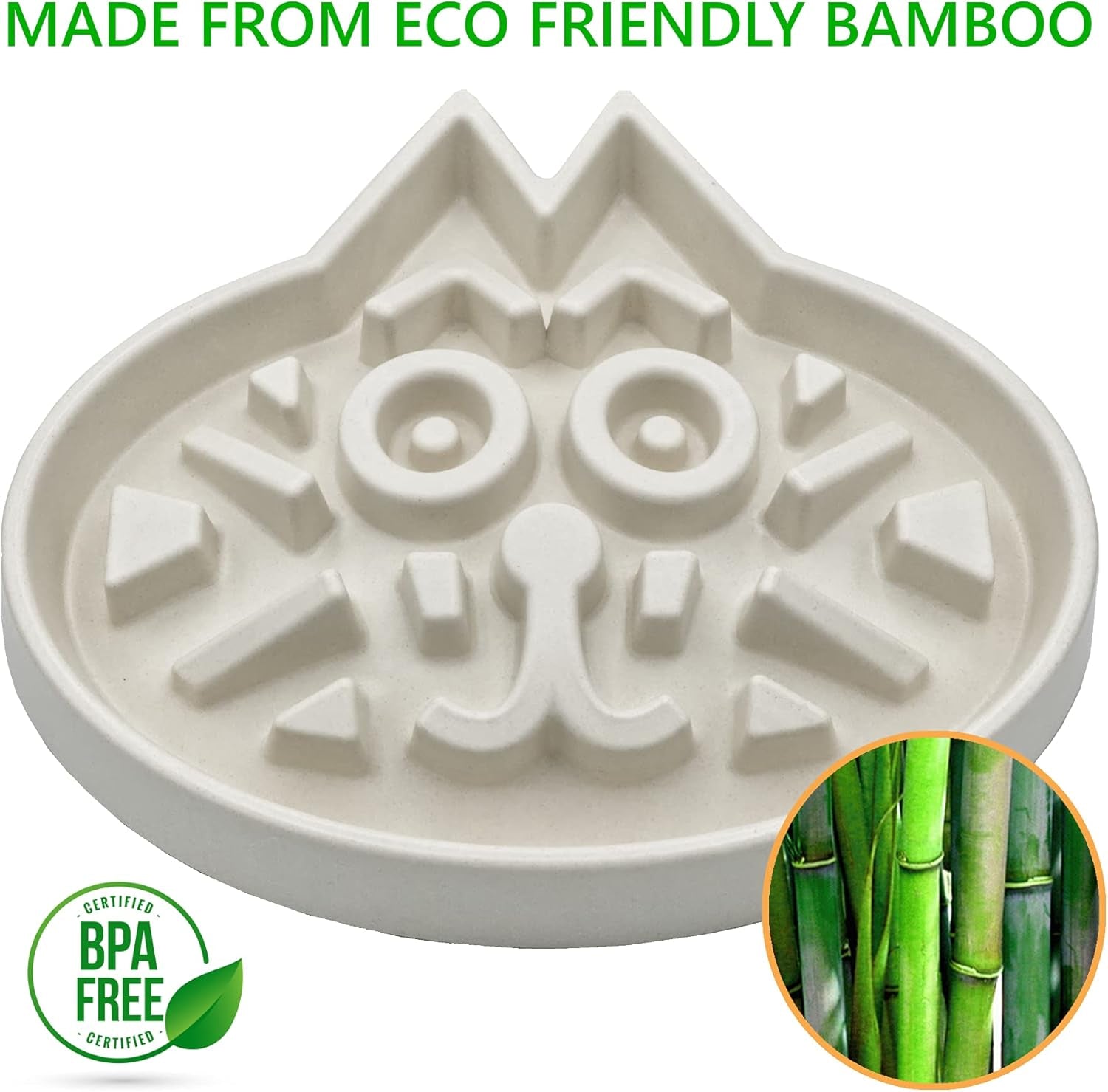 Slow Feeder Cat Bowl - Veterinarian Designed - Enrichment and Activity for Cats - Large Size - Bamboo Cat Puzzle Feeder