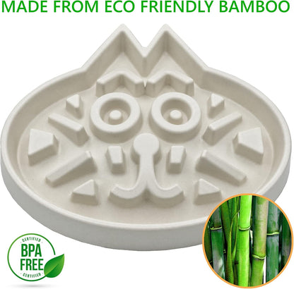 Slow Feeder Cat Bowl - Veterinarian Designed - Enrichment and Activity for Cats - Large Size - Bamboo Cat Puzzle Feeder